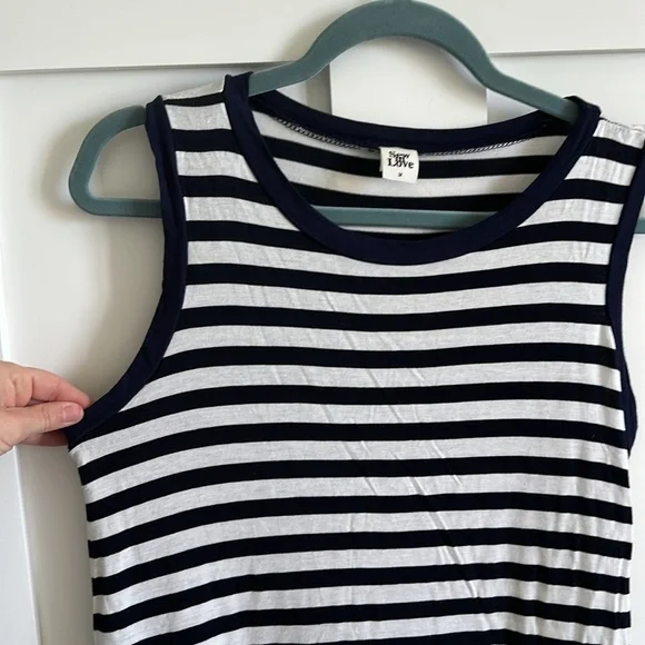 Sew In Love Women's M Sleeveless Ringer Tank Navy Blue Stripe Nautical Beachy - Picture 3 of 9